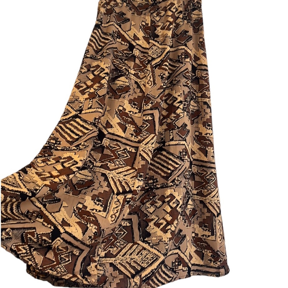 VINTAGE SOSTANZA ABSTRACT PRINT A LINE BUTTON DOWN SKIRT BROWN BLACK TAN SIZE S
